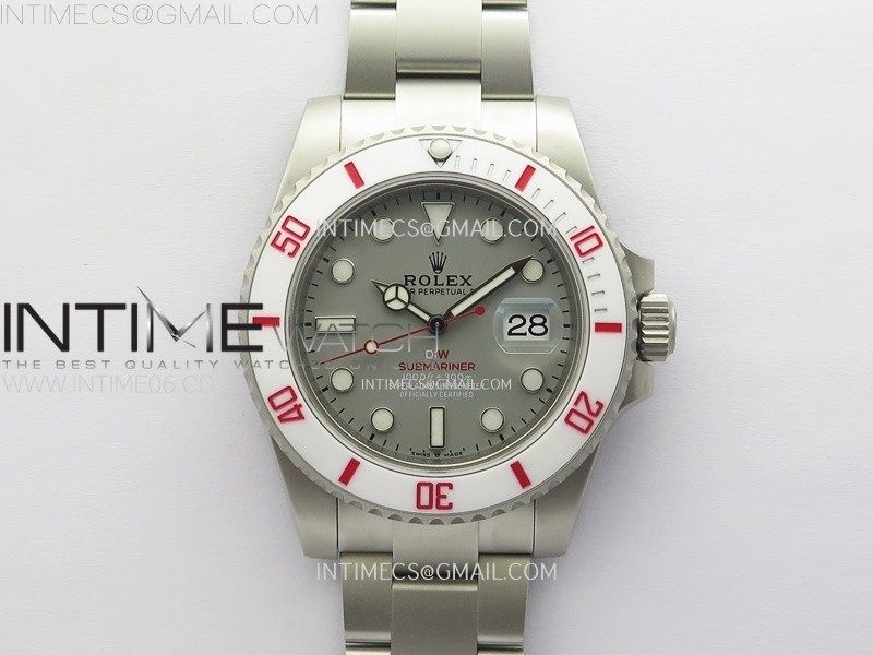 Submariner DIW Sandblasted White Ceramic Bezel VSF 1:1 Best Edition Gray Dial on SS Bracelet VS3135