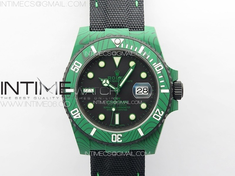 Submariner DIW Green Carbon VSF 1:1 Best Edition Black Dial on Black Nylon Strap VS3135