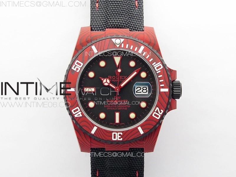 Submariner DIW Red Carbon VSF 1:1 Best Edition Black Dial on Black Nylon Strap VS3135