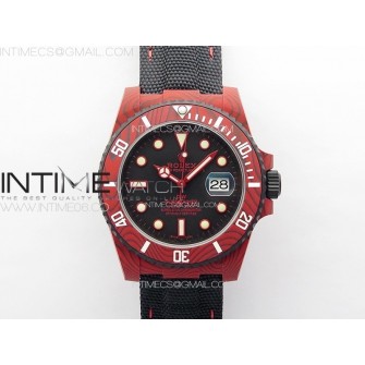 Submariner DIW Red Carbon VSF 1:1 Best Edition Black Dial on Black Nylon Strap VS3135