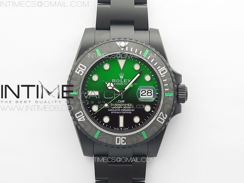 Submariner DIW Carbon Bezel VSF 1:1 Best Edition Green Dial on DLC Bracelet VS3135