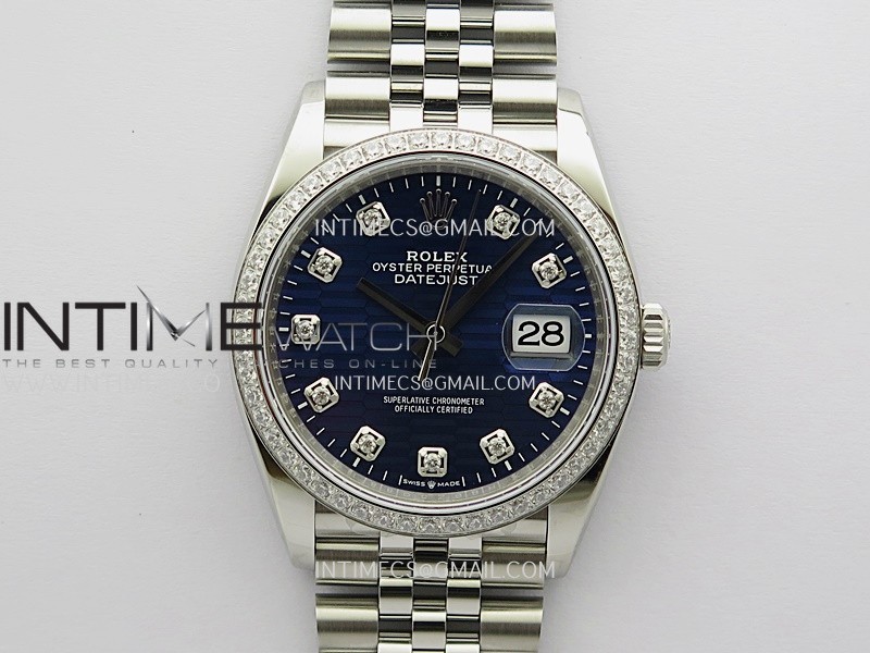 DateJust 126284 Diamond Bezel 904L SS VSF 1:1 Best Edition Blue Fluted Dial Diamond Marker On Jubilee Bracelet VS3235