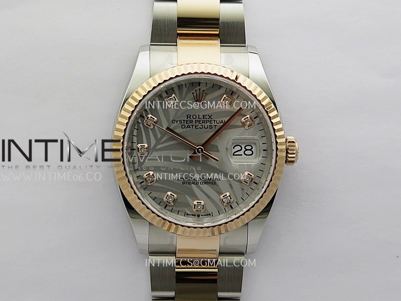 DateJust 126233 36mm 904L SS/RG AR+F 1:1 Best Edition Silver Leaves Dial Diamond Marker On Oyster Bracelet VR3235