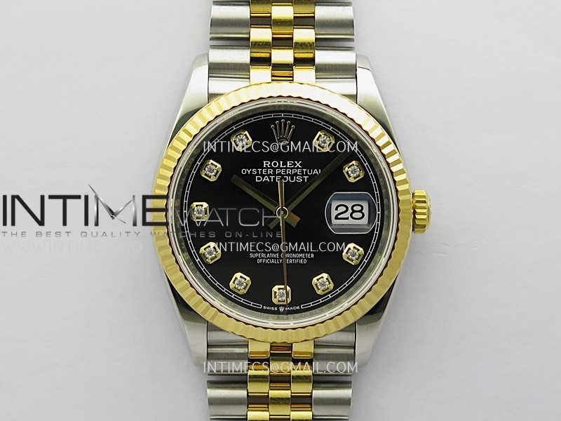 DateJust 126233 36mm 904L SS/YG VSF 1:1 Best Edition Black Dial Diamond Marker On Jubilee Bracelet VS3235