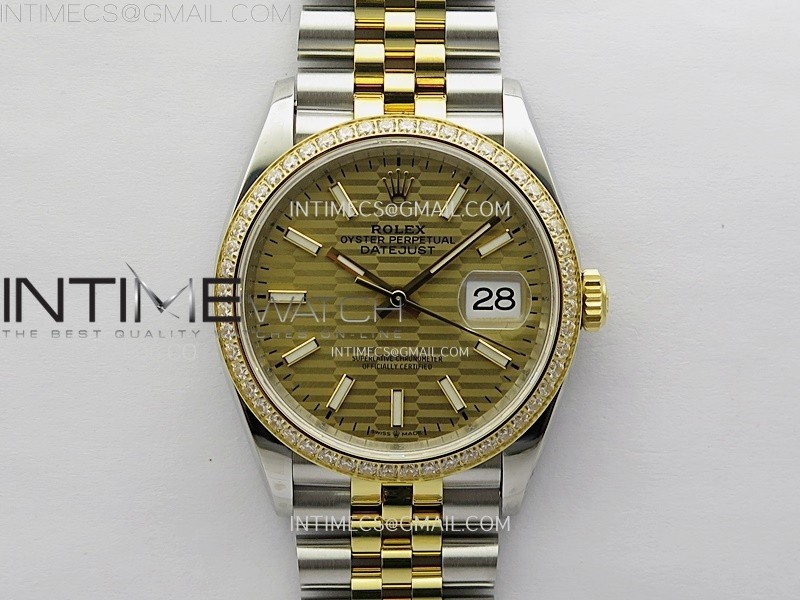 DateJust 36 126283 904L SS/YG VSF 1:1 Best Edition Gold Fluted Dial Sticks Markers on Jubilee Bracelet VS3235