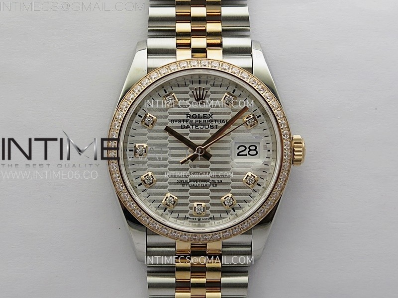 DateJust 36 126281 904L SS/RG VSF 1:1 Best Edition Silver Fluted Dial Diamonds Markers on Jubilee Bracelet VS3235