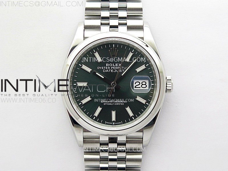 DateJust 36 SS 126200 904L Steel VSF 1:1 Best Edition Green Dial Sticks Markers on Jubilee Bracelet VS3235