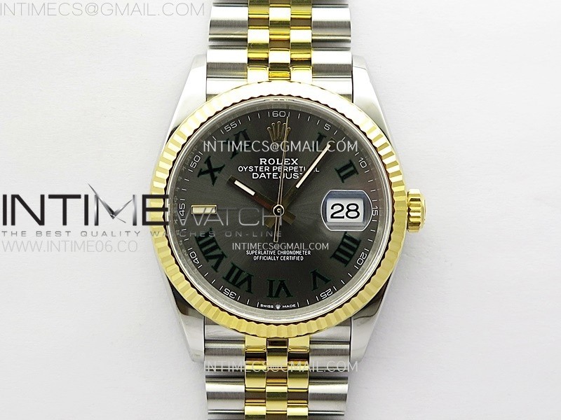DateJust 36 SS 126233 904L SS/YG VSF 1:1 Best Edition Gray Dial Green Roman Markers on Jubilee Bracelet VS3235