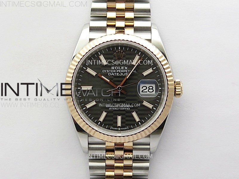 DateJust 36 SS 126231 904L SS/RG VSF 1:1 Best Edition Gray Fluted Dial Sticks Markers on Jubilee Bracelet VS3235