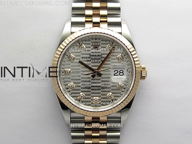 DateJust 36 SS 126231 904L SS/RG VSF 1:1 Best Edition Silver Fluted Dial Diamonds Markers on Jubilee Bracelet VS3235