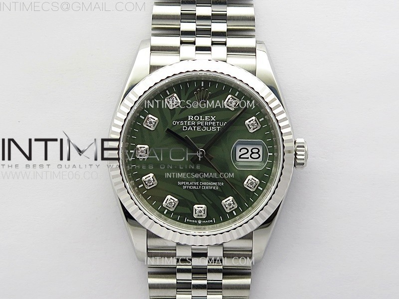 DateJust 36 SS 126234 VSF 1:1 Best Edition 904L Steel Green Leaves Dial Diamonds Markers on Jubilee Bracelet VS3235