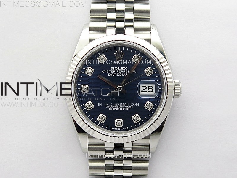 DateJust 36 SS 126234 VSF 1:1 Best Edition 904L Steel Blue Fluted Dial Diamonds Markers on Jubilee Bracelet VS3235