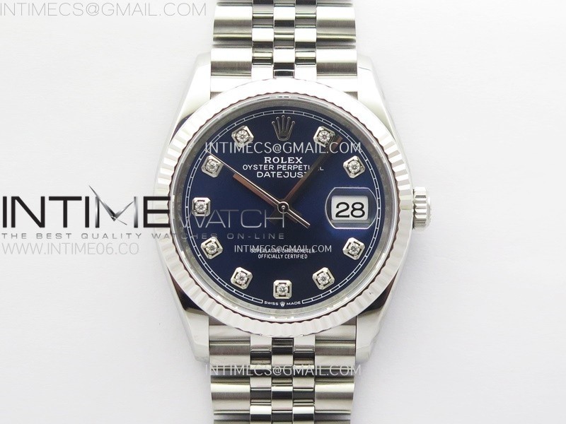 DateJust 36 SS 126234 VSF 1:1 Best Edition 904L Steel Blue Dial Diamonds Markers on Jubilee Bracelet VS3235