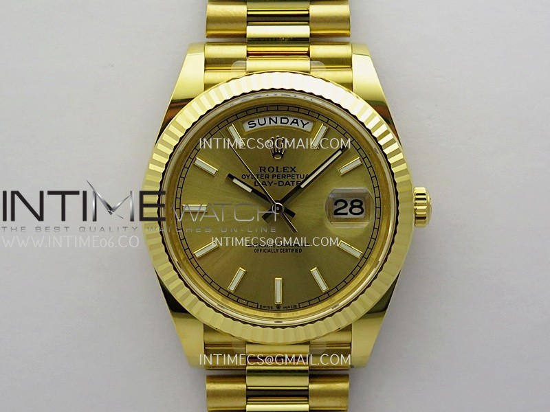 Day Date 40 YG 228238 THBF 1:1 Gain Weight Best Edition Gold Dial Stick Marker on President Bracelet VR3255 V3