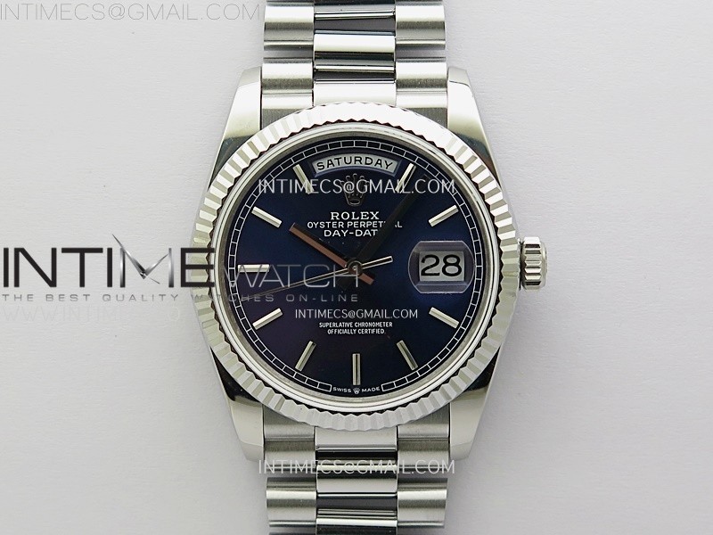 Day Date 128239 Gain Weight SS QF 1:1 Best Edition Blue Dial Stick Markers on SS President Bracelet