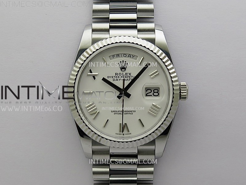 Day Date 128239 Gain Weight SS QF 1:1 Best Edition White Dial Roman Markers on SS President Bracelet