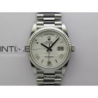 Day Date 128239 Gain Weight SS QF 1:1 Best Edition White Dial Roman Markers on SS President Bracelet