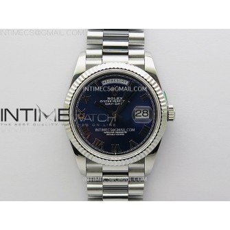 Day Date 128239 Gain Weight SS QF 1:1 Best Edition Blue Dial Roman Markers on SS President Bracelet