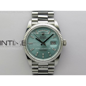 Day Date 128239 Gain Weight SS QF 1:1 Best Edition Ice Blue Dial Diamond Markers on SS President Bracelet