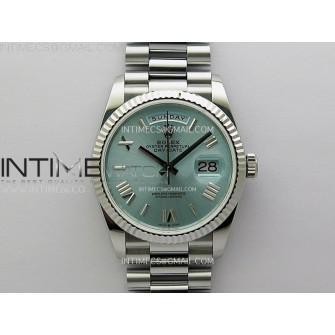 Day Date 128239 Gain Weight SS QF 1:1 Best Edition Ice Blue Dial Roman Markers on SS President Bracelet