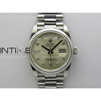 Day Date 128239 Gain Weight SS QF 1:1 Best Edition Silver Dial Diamond Markers on SS President Bracelet