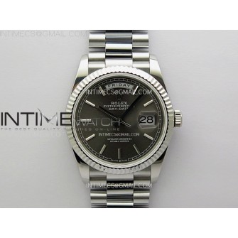 Day Date 128239 Gain Weight SS QF 1:1 Best Edition Gray Dial Stick Markers on SS President Bracelet