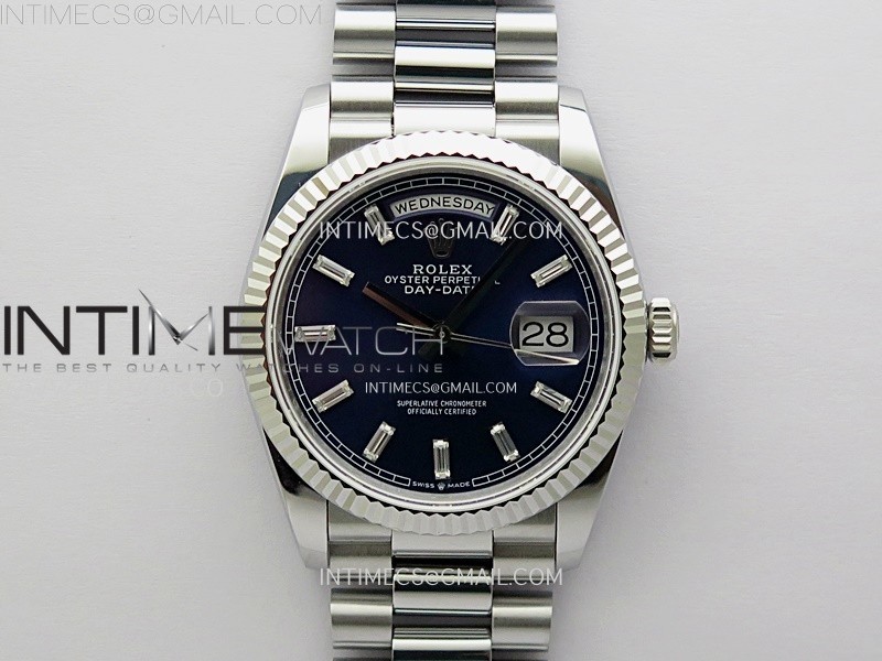 Day Date 128239 Gain Weight SS QF 1:1 Best Edition Blue Dial Diamond Markers on SS President Bracelet