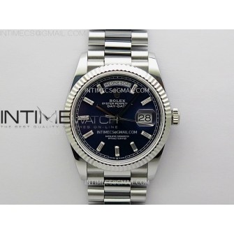 Day Date 128239 Gain Weight SS QF 1:1 Best Edition Blue Dial Diamond Markers on SS President Bracelet