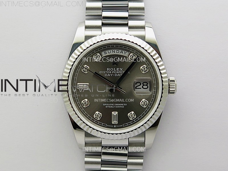 Day Date 128239 Gain Weight SS QF 1:1 Best Edition Gray Dial Diamond Markers on SS President Bracelet