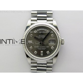 Day Date 128239 Gain Weight SS QF 1:1 Best Edition Gray Dial Diamond Markers on SS President Bracelet