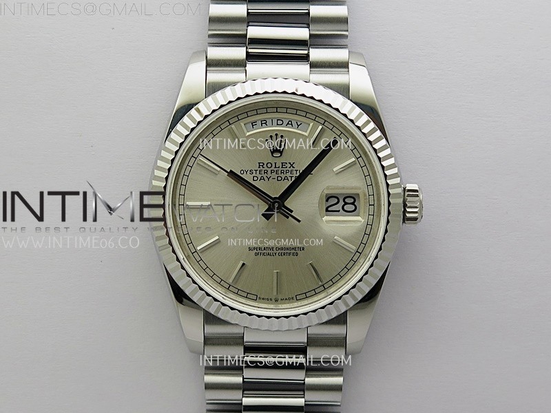 Day Date 128239 Gain Weight SS QF 1:1 Best Edition Silver Dial Stick Markers on SS President Bracelet