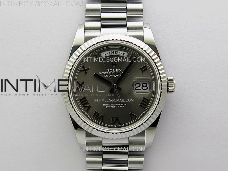 Day Date 128239 Gain Weight SS QF 1:1 Best Edition Gray Dial Roman Markers on SS President Bracelet