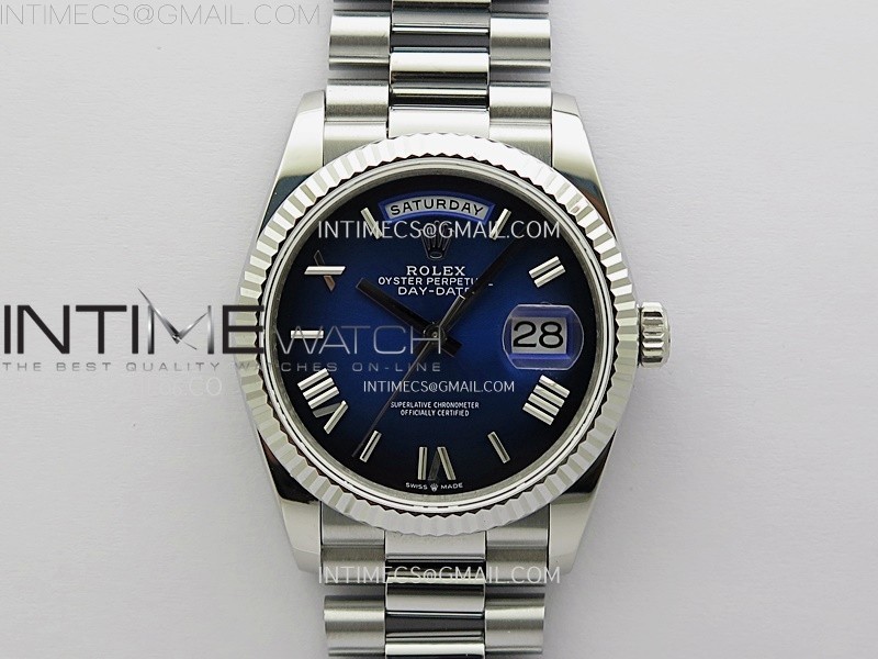 Day Date 128239 Gain Weight SS QF 1:1 Best Edition Blue Dial Roman Markers on SS President Bracelet