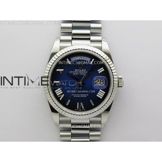 Day Date 128239 Gain Weight SS QF 1:1 Best Edition Blue Dial Roman Markers on SS President Bracelet