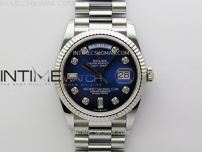 Day Date 128239 Gain Weight SS QF 1:1 Best Edition Blue Dial Diamond Markers on SS President Bracelet