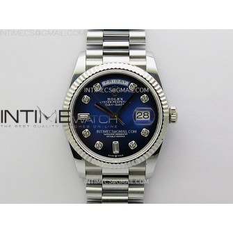 Day Date 128239 Gain Weight SS QF 1:1 Best Edition Blue Dial Diamond Markers on SS President Bracelet