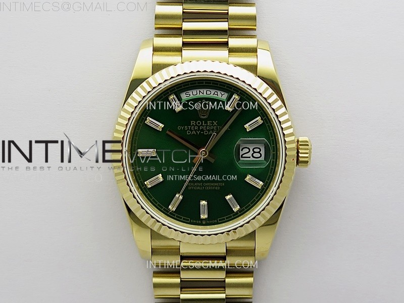 Day Date 128238 Gain Weight YG QF 1:1 Best Edition Green Dial T-diamond Markers on YG President Bracelet