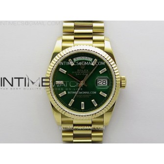 Day Date 128238 Gain Weight YG QF 1:1 Best Edition Green Dial T-diamond Markers on YG President Bracelet
