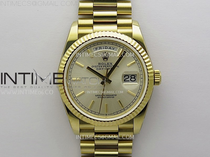 Day Date 128238 Gain Weight YG QF 1:1 Best Edition Champagne Dial Stick Markers on YG President Bracelet