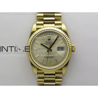 Day Date 128238 Gain Weight YG QF 1:1 Best Edition Champagne Dial Stick Markers on YG President Bracelet