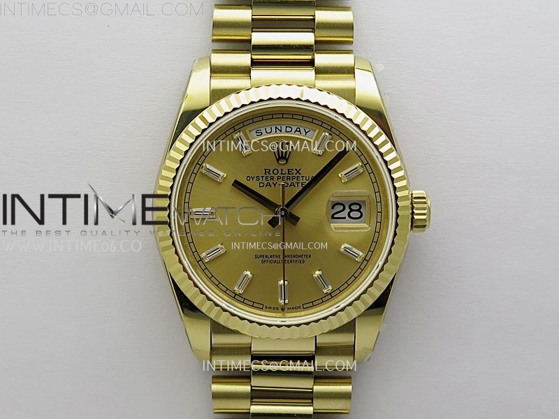 Day Date 128238 Gain Weight YG QF 1:1 Best Edition Gold Dial Diamond Markers on YG President Bracelet