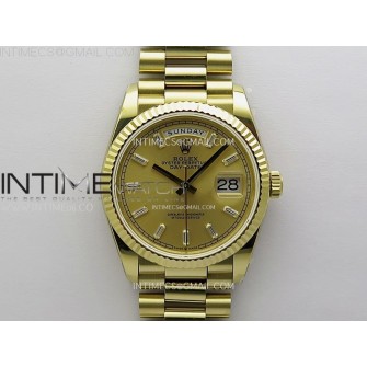 Day Date 128238 Gain Weight YG QF 1:1 Best Edition Gold Dial Diamond Markers on YG President Bracelet