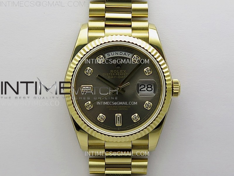 Day Date 128238 Gain Weight YG QF 1:1 Best Edition Gray Dial Diamond Markers on YG President Bracelet
