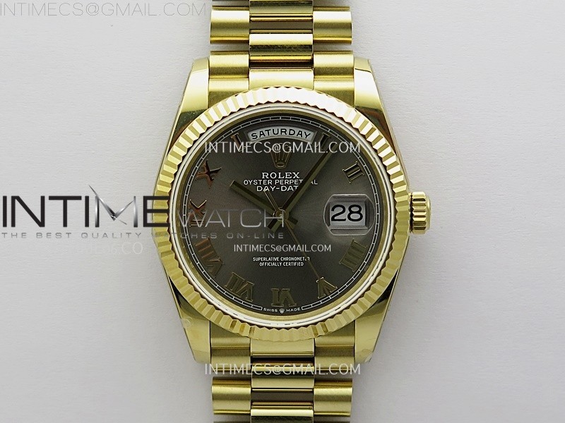 Day Date 128238 Gain Weight YG QF 1:1 Best Edition Gray Dial Roman Markers on YG President Bracelet