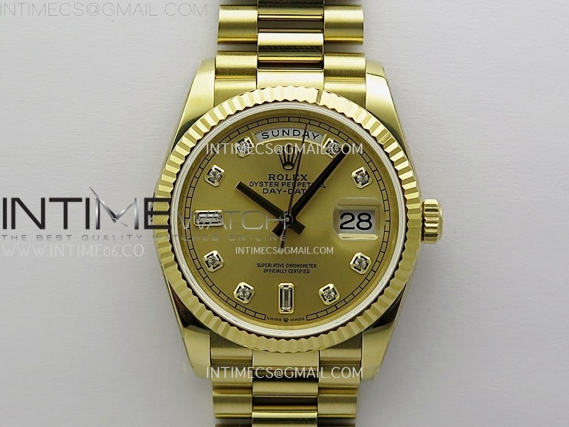 Day Date 128238 Gain Weight YG QF 1:1 Best Edition Gold Dial Diamond Markers on YG President Bracelet