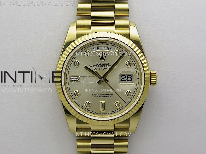 Day Date 128238 Gain Weight YG QF 1:1 Best Edition Champagne Dial Diamond Markers on YG President Bracelet