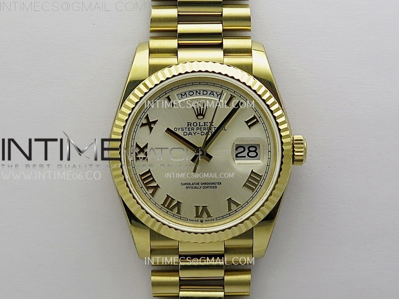 Day Date 128238 Gain Weight YG QF 1:1 Best Edition Champagne Dial Roman Markers on YG President Bracelet