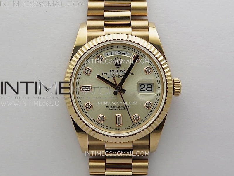 Day Date 128235 Gain Weight RG QF 1:1 Best Edition Champagne Dial Diamond Markers on RG President Bracelet