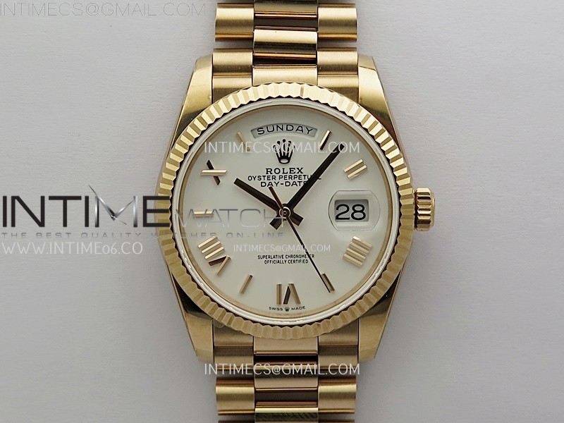 Day Date 128235 Gain Weight RG QF 1:1 Best Edition White Dial Roman Markers on RG President Bracelet