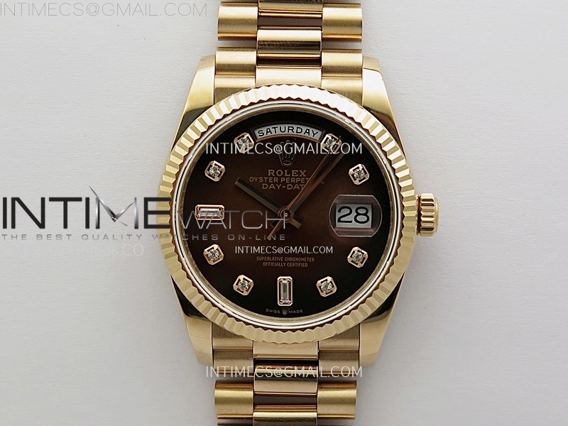 Day Date 128235 Gain Weight RG QF 1:1 Best Edition Brown Dial Diamond Markers on RG President Bracelet